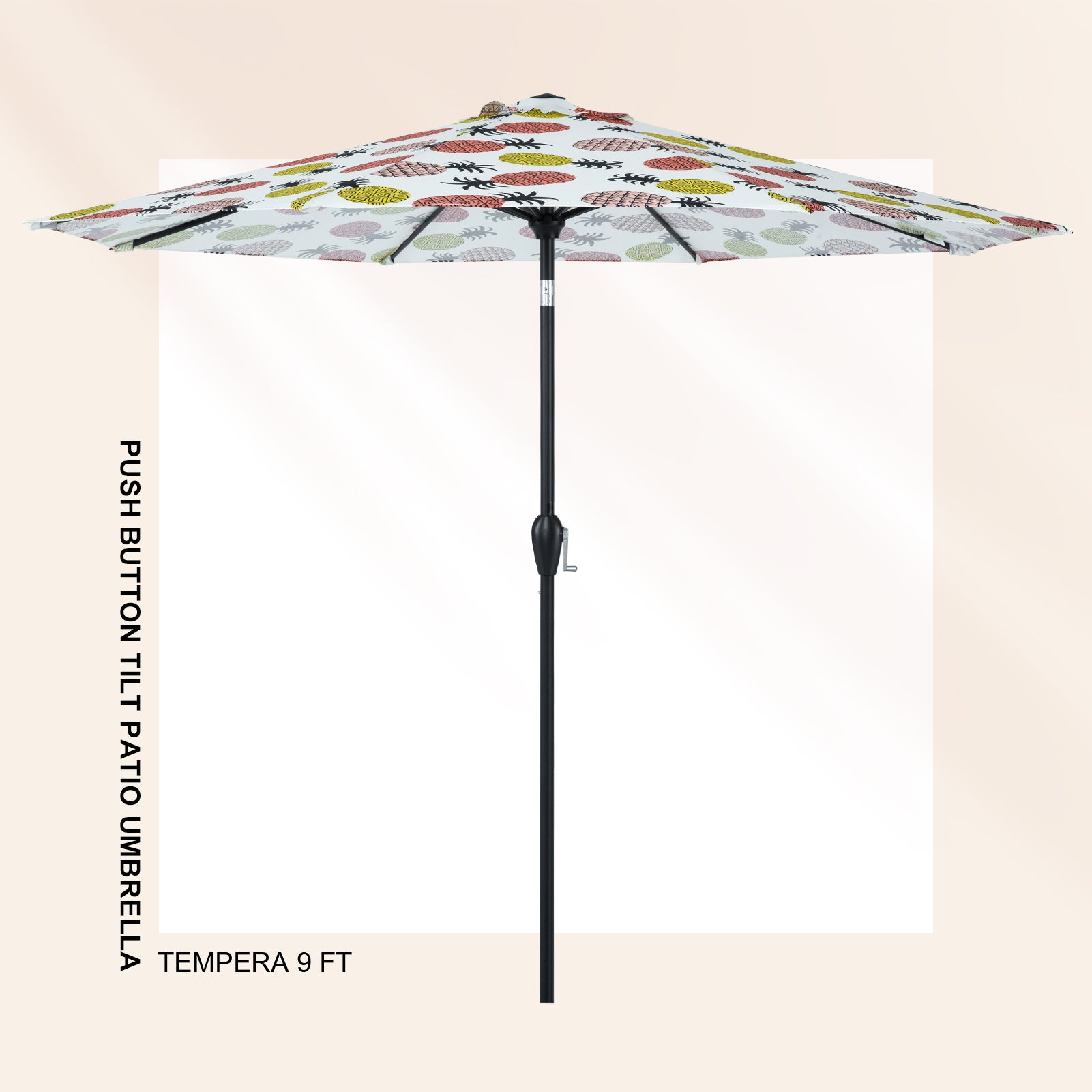black floral patio umbrella Tempera 9Ft Push Button Tilt Flora Patio Umbrella PineApple – Tempera Patio
