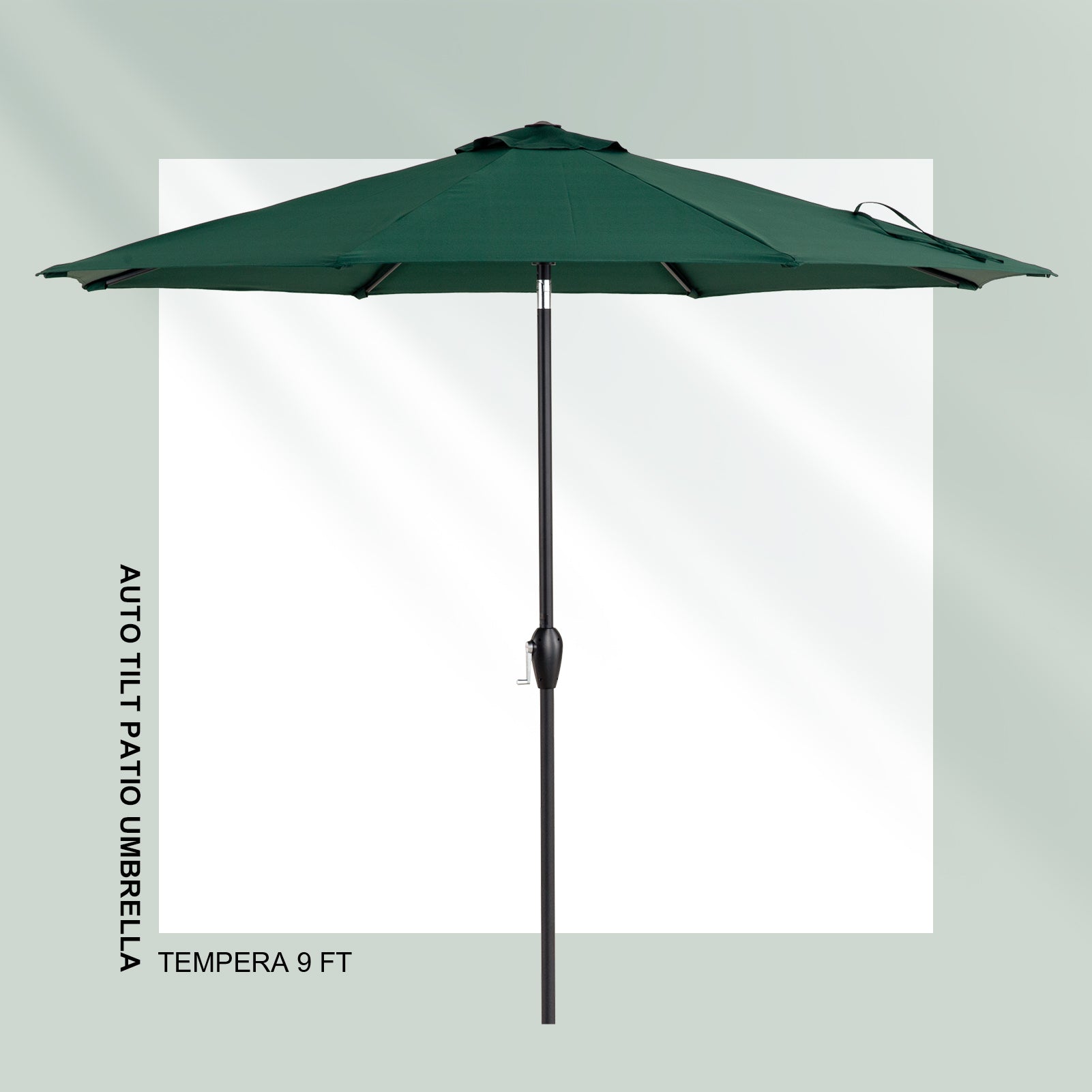 Tempera 9Ft Auto Tilt Flora Patio Umbrella Forest Green