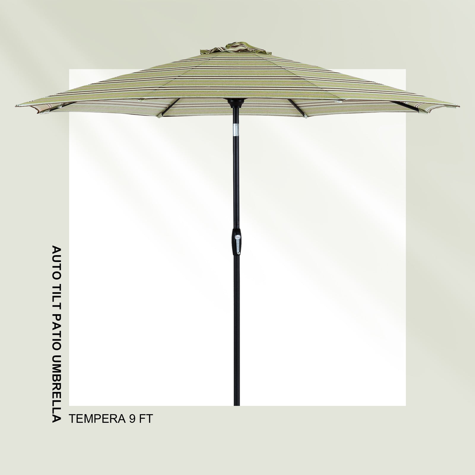 Tempera 9Ft Auto Tilt Flora Patio Umbrella Grass Stripe